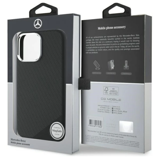 Чохол Mercedes Silicone Tonal Logo Wood Pattern для iPhone 16 Pro Max Black with MagSafe (MEHMP16X23SUGDK)