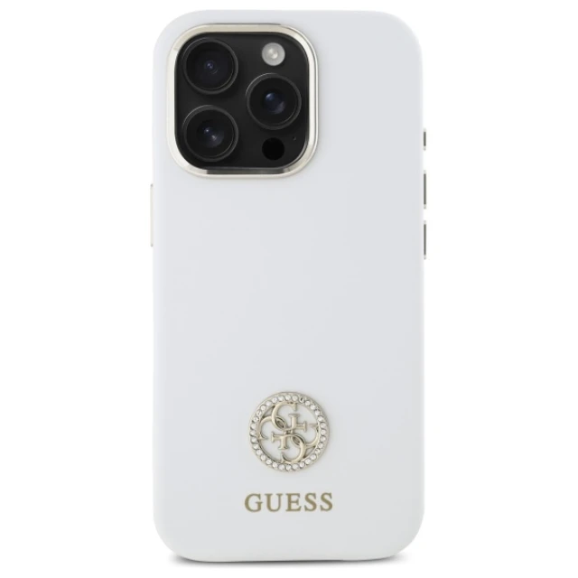 Чохол Guess Silicone Logo Strass 4G для iPhone 16 Pro Max White (GUHCP16XM4DGPH)