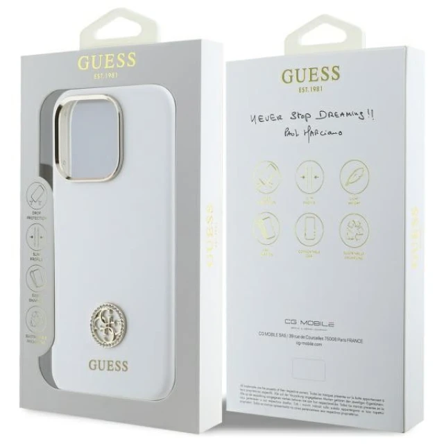 Чохол Guess Silicone Logo Strass 4G для iPhone 16 Pro Max White (GUHCP16XM4DGPH)