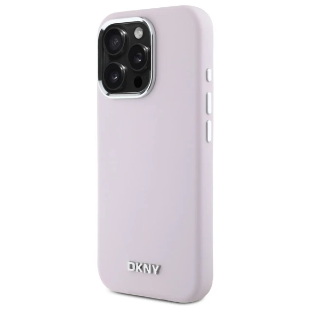 Чохол DKNY Liquid Silicone Small Metal Logo для iPhone 16 Pro Pink with MagSafe (DKHMP16LSMCHLP)