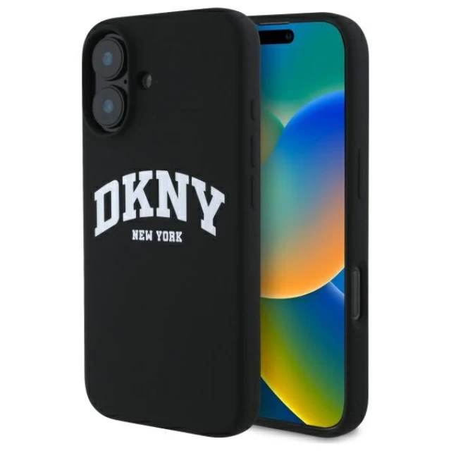 Чохол DKNY Silicone White Printed Logo для iPhone 16 Black with MagSafe (DKHMP16SSNYACH)