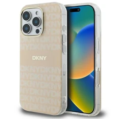 Чохол DKNY Repeat Texture Patern & Stripe для iPhone 16 Pro Pink with MagSafe (DKHMP16LHRHSEP)