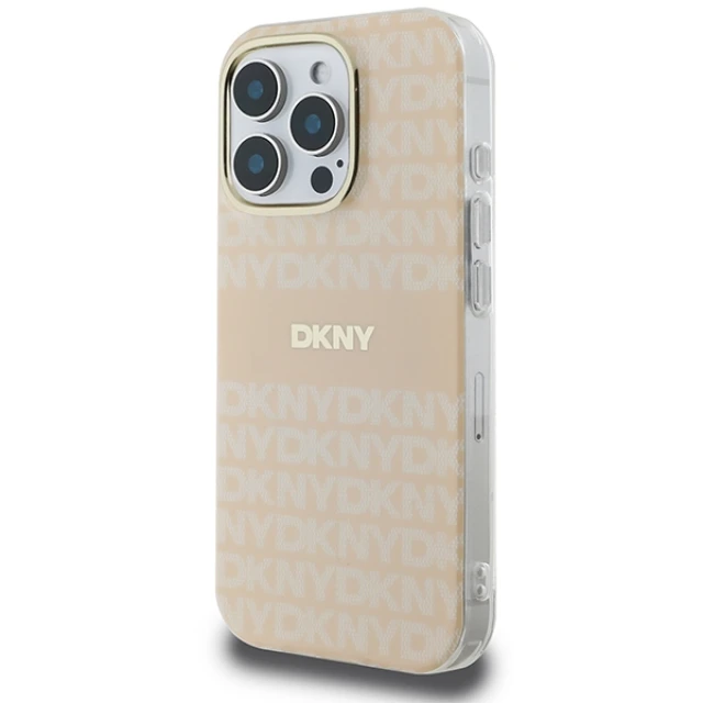 Чохол DKNY Repeat Texture Patern & Stripe для iPhone 16 Pro Pink with MagSafe (DKHMP16LHRHSEP)