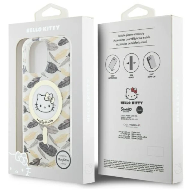 Чохол Hello Kitty IML Golden Leaves для iPhone 16 Pro Max White with MagSafe (HKHMP16XHGLEH)
