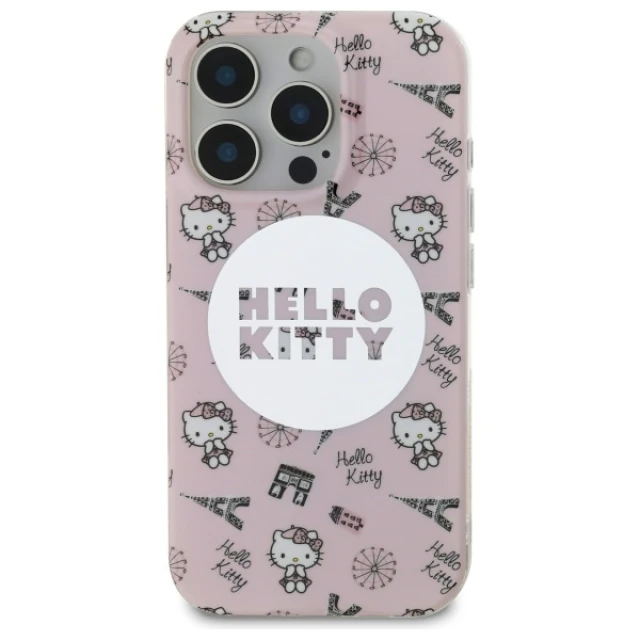 Чохол Hello Kitty IML All Over Paris для iPhone 16 Pro Pink with MagSafe (HKHMP16LHAOPP)