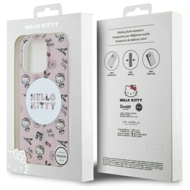 Чохол Hello Kitty IML All Over Paris для iPhone 16 Pro Pink with MagSafe (HKHMP16LHAOPP)