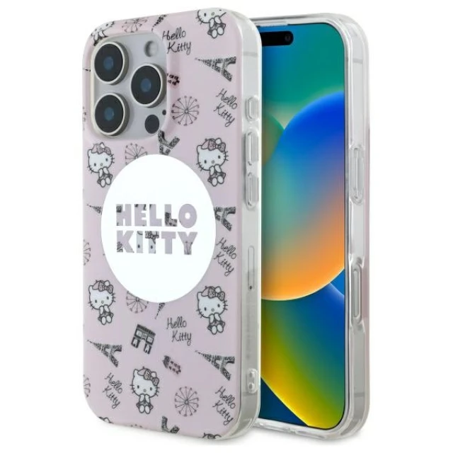 Чохол Hello Kitty IML All Over Paris для iPhone 16 Pro Pink with MagSafe (HKHMP16LHAOPP)