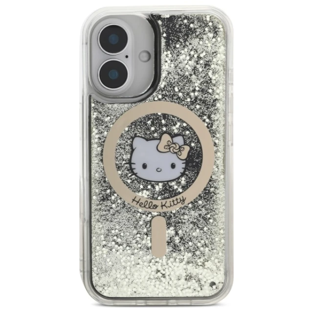 Чохол Hello Kitty Liquid Glitter Fever для iPhone 16 Black Gold with MagSafe (HKHMP16SLGDIK)