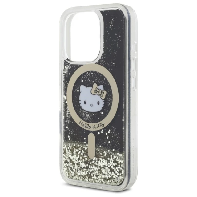 Чохол Hello Kitty Liquid Glitter Fever для iPhone 16 Pro Black Gold with MagSafe (HKHMP16LLGDIK)