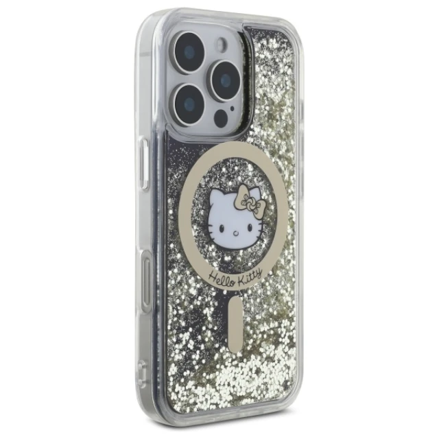 Чохол Hello Kitty Liquid Glitter Fever для iPhone 16 Pro Max Black Gold with MagSafe (HKHMP16XLGDIK)