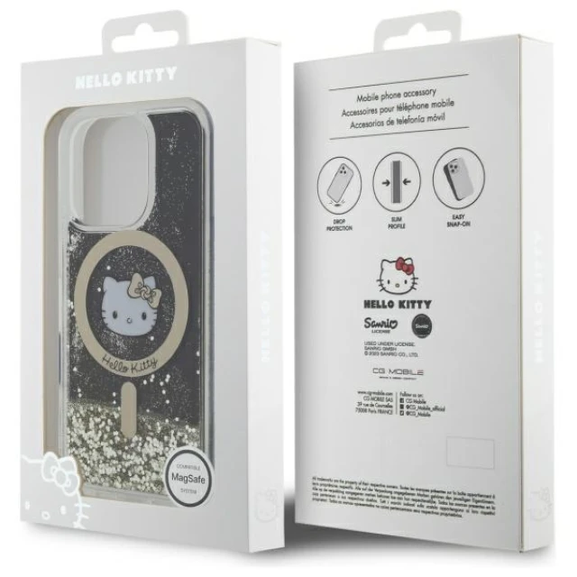 Чохол Hello Kitty Liquid Glitter Fever для iPhone 16 Pro Max Black Gold with MagSafe (HKHMP16XLGDIK)