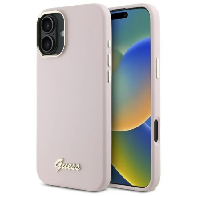 Чохол Guess Silicone Script Metal Logo & Frame для iPhone 16 Pink (GUHCP16SSMBSLP)