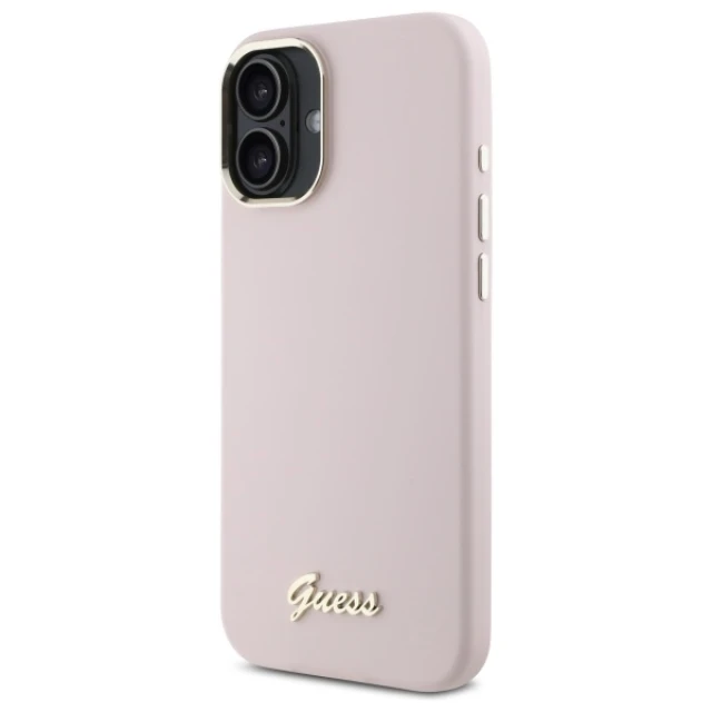 Чохол Guess Silicone Script Metal Logo & Frame для iPhone 16 Plus Pink (GUHCP16MSMBSLP)