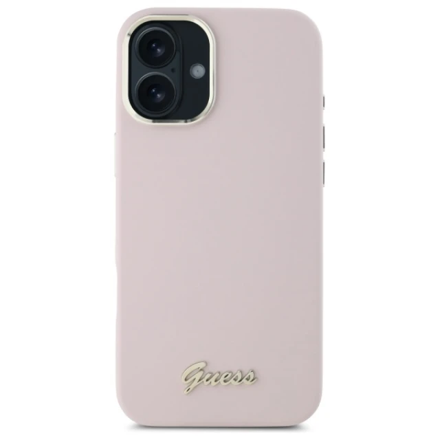 Чохол Guess Silicone Script Metal Logo & Frame для iPhone 16 Plus Pink (GUHCP16MSMBSLP)