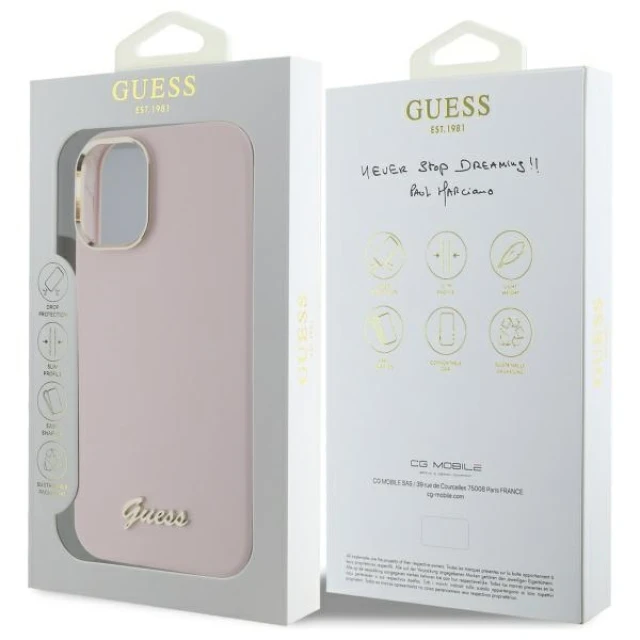Чохол Guess Silicone Script Metal Logo & Frame для iPhone 16 Plus Pink (GUHCP16MSMBSLP)