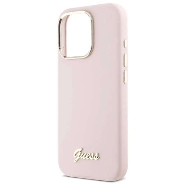 Чехол Guess Silicone Script Metal Logo & Frame для iPhone 16 Pro Pink (GUHCP16LSMBSLP)