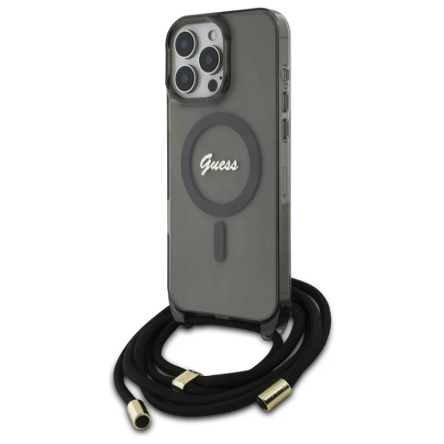Чохол Guess Crossbody Cord Script для iPhone 16 Pro Black with MagSafe (GUHMP16LHCTSGNSK)