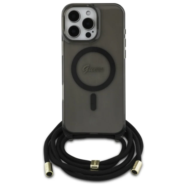 Чохол Guess Crossbody Cord Script для iPhone 16 Pro Black with MagSafe (GUHMP16LHCTSGNSK)