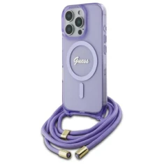 Чохол Guess Crossbody Cord Script для iPhone 16 Pro Purple with MagSafe (GUHMP16LHCTSGNSU)