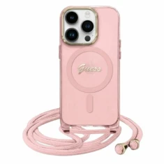 Чохол Guess Crossbody Cord Script для iPhone 16 Pink with MagSafe (GUHMP16SHCTSGNSP)