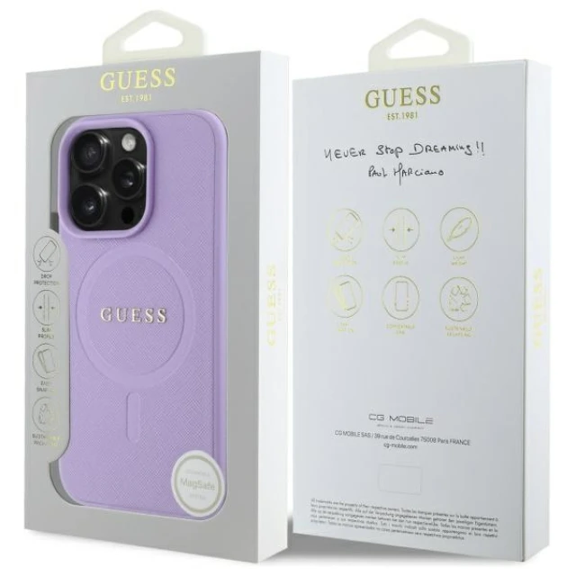 Чохол Guess Saffiano для iPhone 16 Pro Purple with MagSafe (GUHMP16LPSAHMCU)