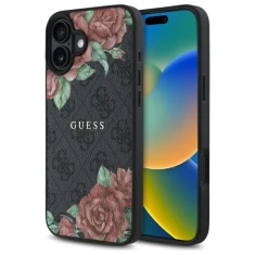 Чохол Guess 4G Flowers Print для iPhone 16 Black with MagSafe (GUHMP16SP4ROPEMCK)