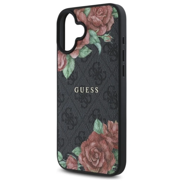 Чехол Guess 4G Flowers Print для iPhone 16 Black with MagSafe (GUHMP16SP4ROPEMCK)