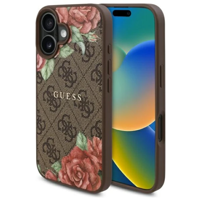 Чохол Guess 4G Flowers Print для iPhone 16 Brown with MagSafe (GUHMP16SP4ROPEMCW)