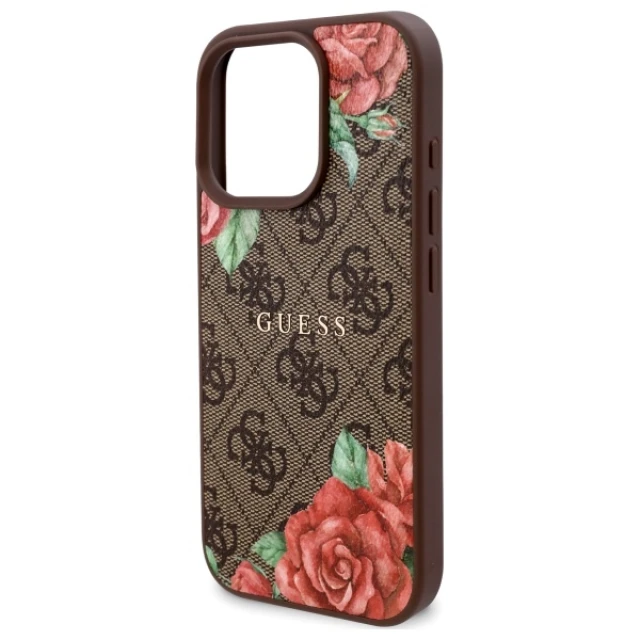 Чохол Guess 4G Flowers Print для iPhone 16 Pro Brown with MagSafe (GUHMP16LP4ROPEMCW)