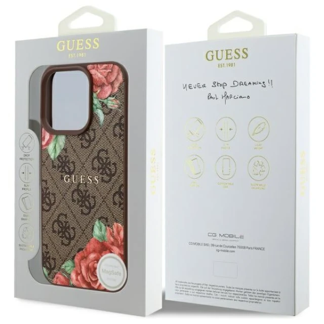 Чехол Guess 4G Flowers Print для iPhone 16 Pro Max Brown with MagSafe (GUHMP16XP4ROPEMCW)