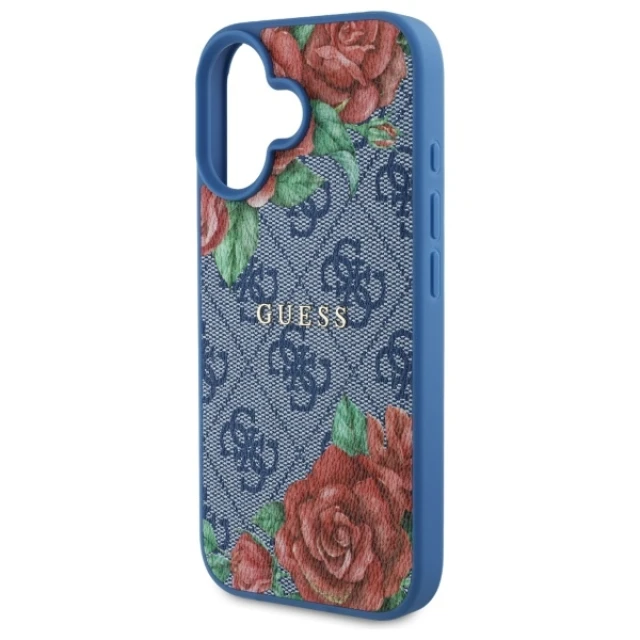 Чехол Guess 4G Flowers Print для iPhone 16 Blue with MagSafe (GUHMP16SP4ROPEMCB)
