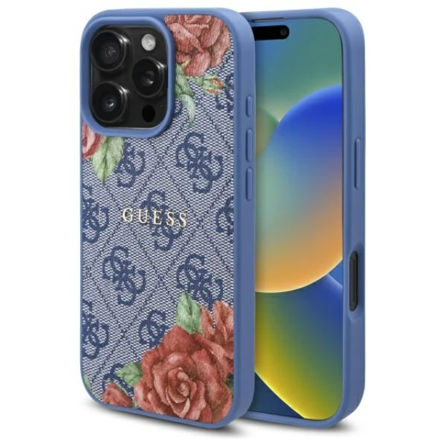 Чохол Guess 4G Flowers Print для iPhone 16 Pro Blue with MagSafe (GUHMP16LP4ROPEMCB)
