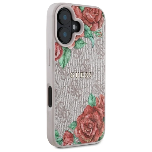 Чохол Guess 4G Flowers Print для iPhone 16 Pink with MagSafe (GUHMP16SP4ROPEMCP)