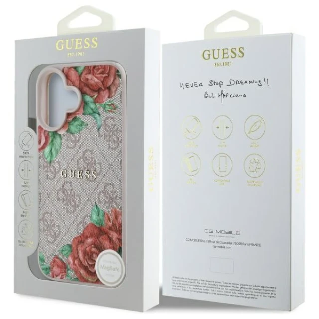 Чохол Guess 4G Flowers Print для iPhone 16 Pink with MagSafe (GUHMP16SP4ROPEMCP)