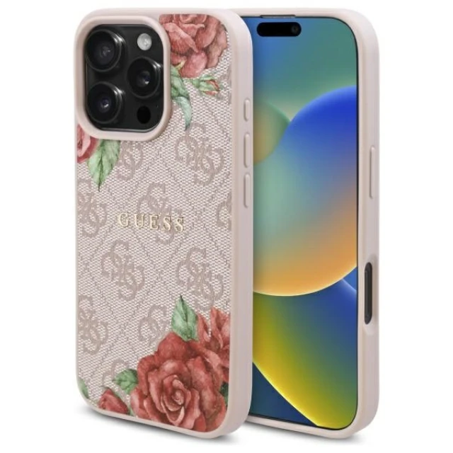Чохол Guess 4G Flowers Print для iPhone 16 Pro Pink with MagSafe (GUHMP16LP4ROPEMCP)