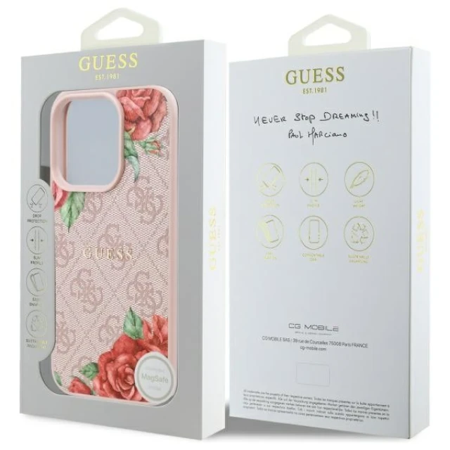 Чохол Guess 4G Flowers Print для iPhone 16 Pro Max Pink with MagSafe (GUHMP16XP4ROPEMCP)