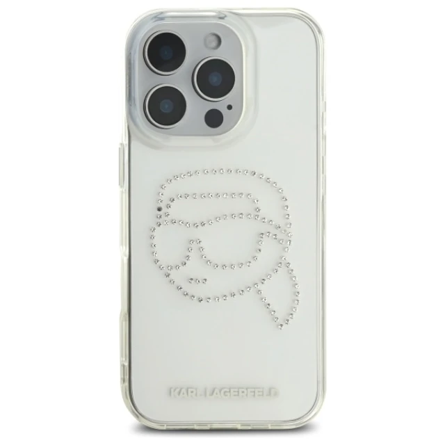 Чохол Karl Lagerfeld IML Rhinestones Karl Head для iPhone 16 Pro Transparent (KLHCP16LHKHDCELT)