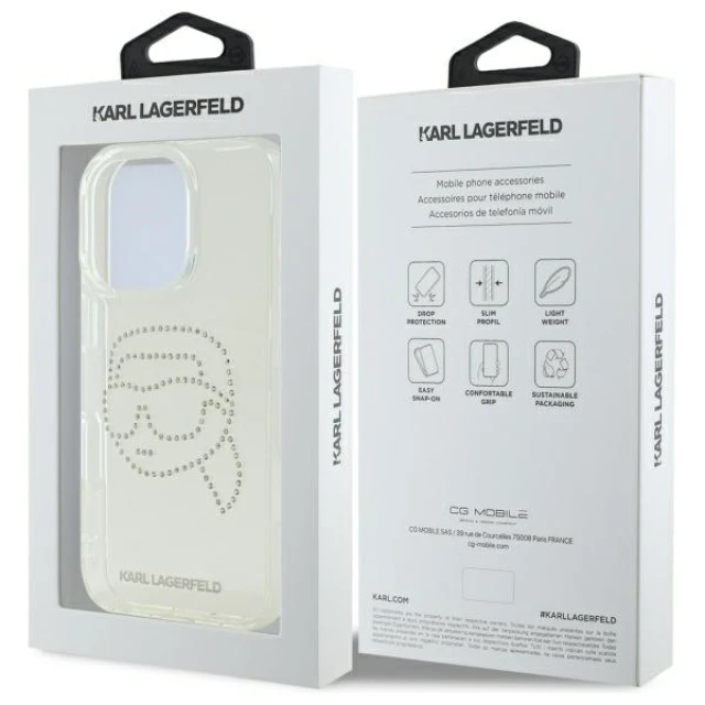 Чохол Karl Lagerfeld IML Rhinestones Karl Head для iPhone 16 Pro Transparent (KLHCP16LHKHDCELT)