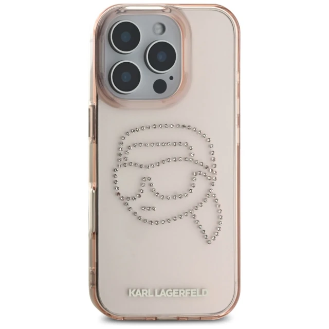 Чохол Karl Lagerfeld IML Rhinestones Karl Head для iPhone 16 Pro Pink (KLHCP16LHKHDCELP)