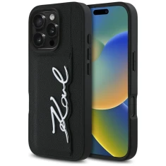 Чехол Karl Lagerfeld Grained PU Cardslot Metal Signature для iPhone 16 Pro Black (KLHCP16LPGPVKSK)