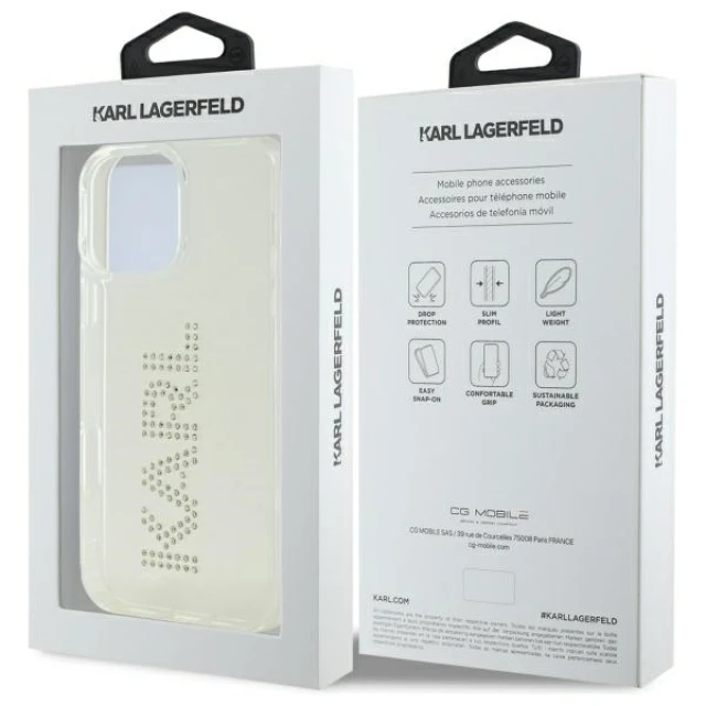 Чехол Karl Lagerfeld IML Rhinestones Logo для iPhone 16 Pro Max Transparent (KLHCP16XHKLSTDCT)