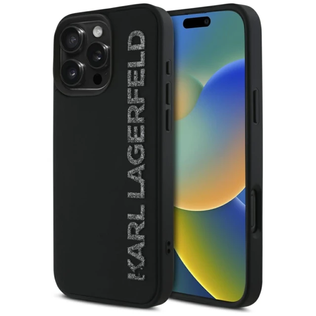 Чохол Karl Lagerfeld 3D Rubber Elongated Glitter для iPhone 16 Pro Max Black (KLHCP16XRBKGVCK)