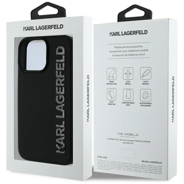 Чохол Karl Lagerfeld 3D Rubber Elongated Glitter для iPhone 16 Pro Max Black (KLHCP16XRBKGVCK)