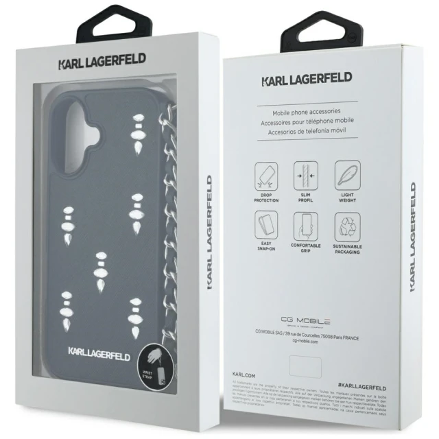 Чохол Karl Lagerfeld Saffiano Crystals Chain для iPhone 16 Black (KLHCP16SPSADJSK)