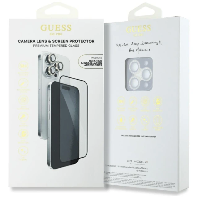 Захисне скло Guess BP Rhinestone для iPhone 16 Pro Max Gold (GUBPP16XSPCLGGD)