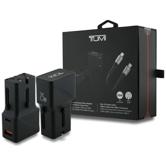 Мережевий зарядний пристрій Tumi Travel Adapter 25W USB-C/USB-A + кабель USB-C/USB-C Black (TUBSA25CACK)