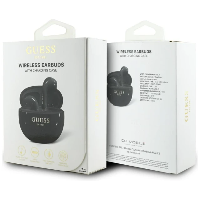 Беспроводные наушники Guess Glossy Effect Egg Shape Printed Classic Logo Black (GUTWSOGELEK)