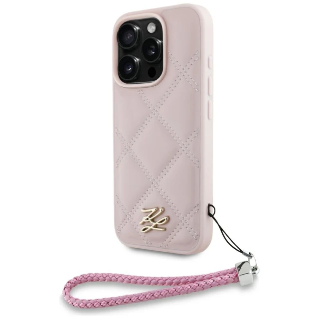 Чехол Karl Lagerfeld Quilted Initial Logo & Chain Strap для iPhone 16 Pro Pink (KLHCP16LPSQSKLSMSP)