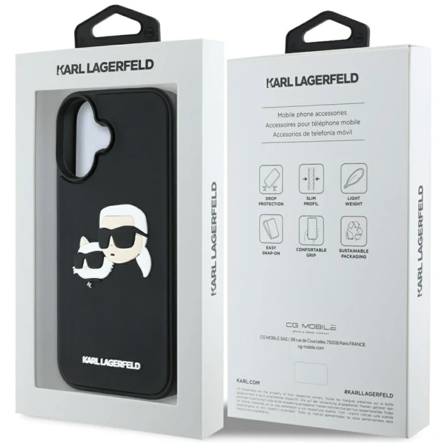 Чохол Karl Lagerfeld 3D Rubber Double Heads для iPhone 16 Black (KLHCP16SRBCKCHLK)