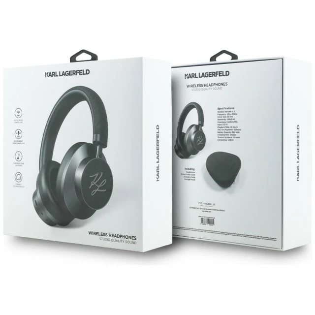 Навушники Karl Lagerfeld Grained Initials Bluetooth ANC Black (KLBHP73PSAKLSK)